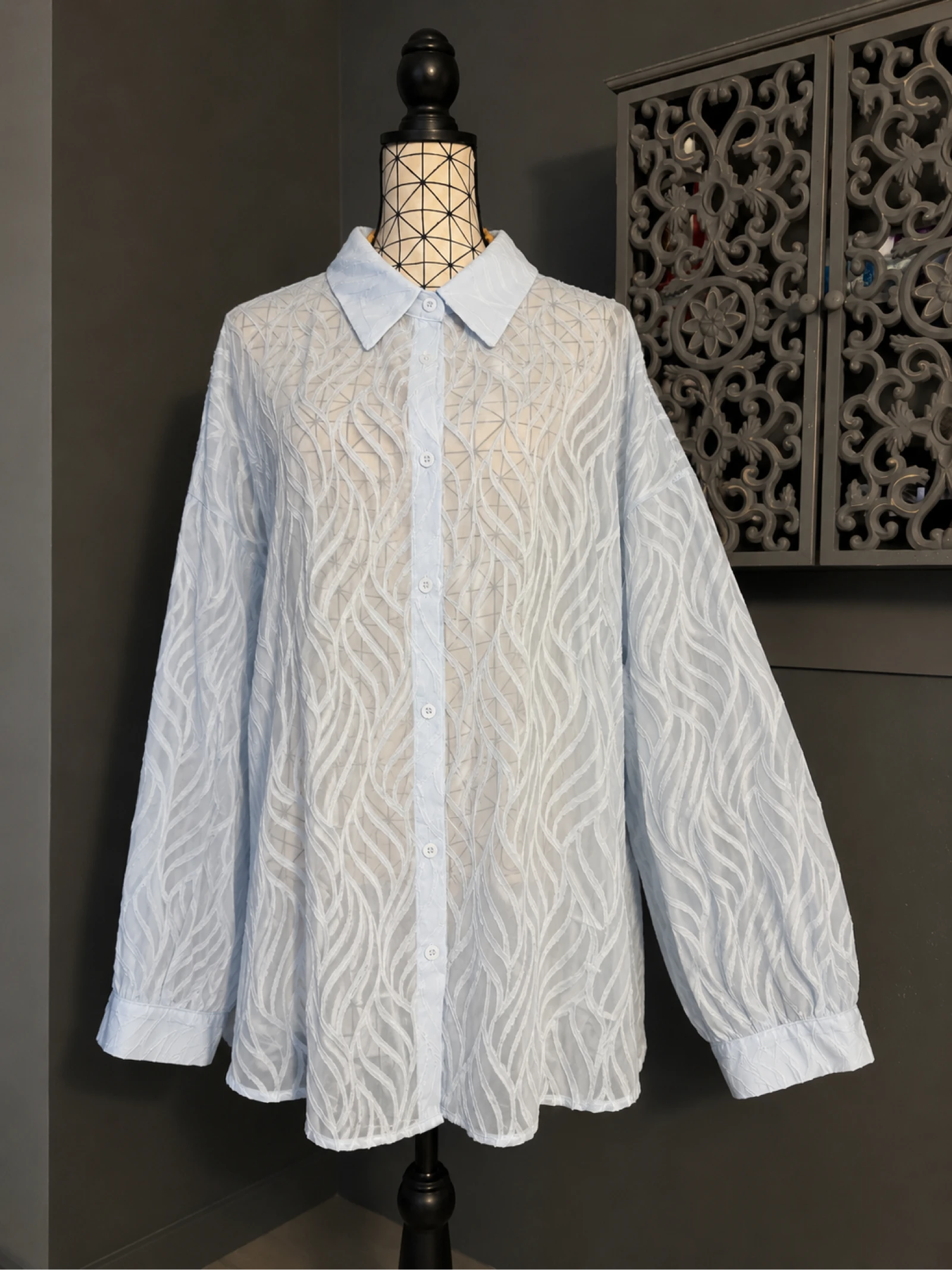 💖 chemisier blouse tunique bleu clair texturée transparente grande taille 58 chic élégante 💖